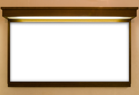 Blank signboard template for text on wooden frame on the wall.の写真素材