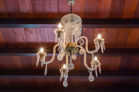 Luxury Ceiling light of gilded glass with electric candles.の写真素材