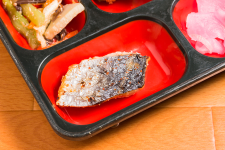Japan Food set of  Saba grilled in a box.の写真素材