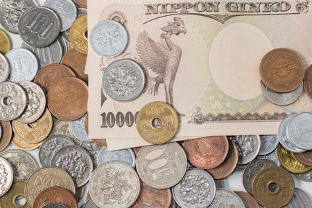 Japanese yen banknotes and coins. Currency of Japan. finance concept.の写真素材