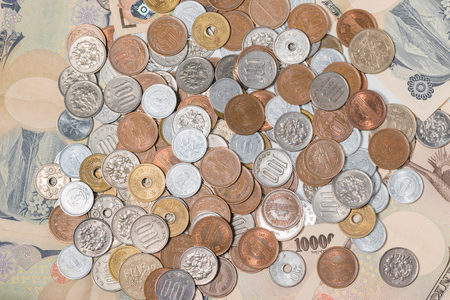 Japanese yen banknotes and coins. Currency of Japan. finance concept.の写真素材