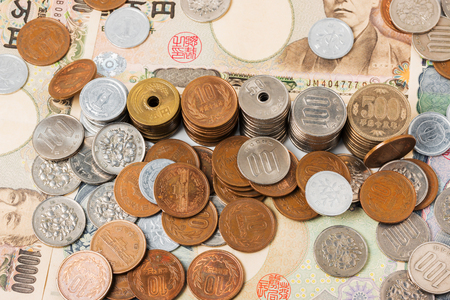 Japanese yen banknotes and coins. Currency of Japan. finance concept.の写真素材