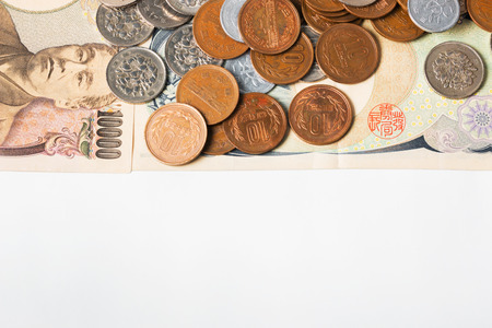 Japanese yen banknotes and coins. Currency of Japan. finance concept.の写真素材