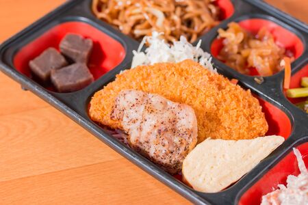 Japan Food close up meat fritter. Japan food (Bento).の写真素材