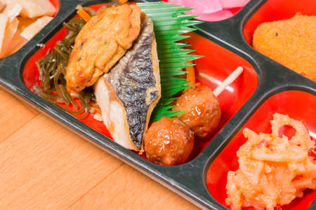 Japan Food set of  Saba grilled in a box.の写真素材