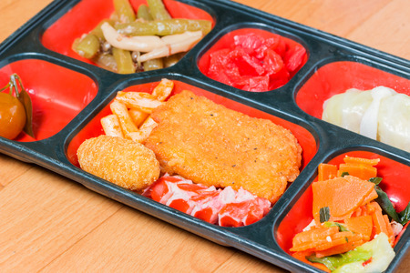 Japan Food close up meat fritter. Japan food (Bento).の写真素材