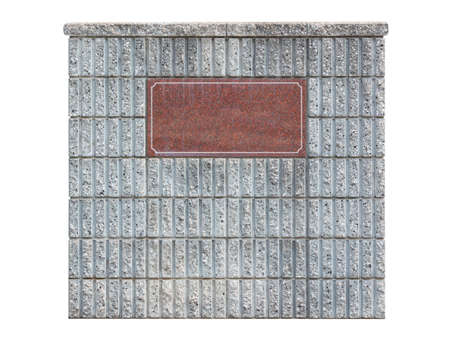 Empty Sign board in concrete block wall isolated on white. Object With Clipping Path.の写真素材