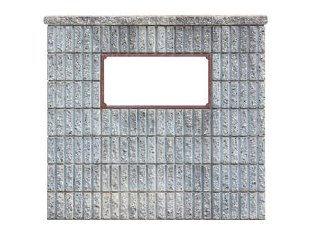 Empty Sign board in concrete block wall isolated on white. Object With Clipping Path.の写真素材