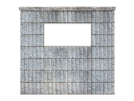 Empty Sign board in concrete block wall isolated on white. Object With Clipping Path.の写真素材