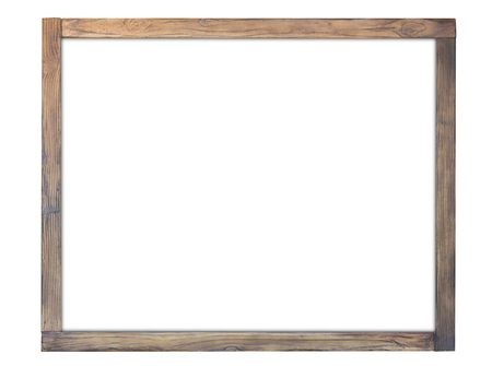 Blank signboard on wooden frame, isolated white background. Object with clipping pathの写真素材