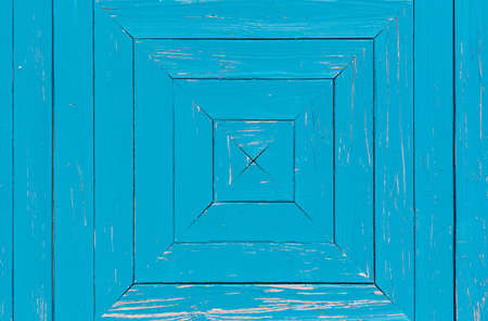 Old blue wood wall with square shape in layer pattern background.の写真素材