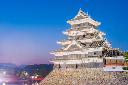 Matsumoto castle (Matsumoto-jo) historic landmark at night in matsumoto city nagano Japan.のeditorial素材