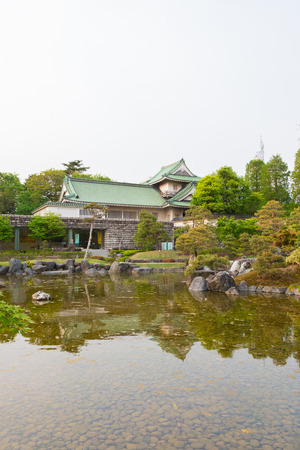 Toyama castle historic landmark in toyama city japan with beautiful garden and reflection in water.のeditorial素材