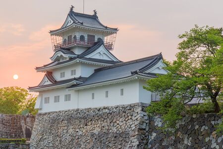 Toyama castle historic landmark in toyama city japan with beautiful sunset.のeditorial素材