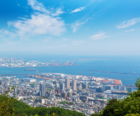 Kobe cityscape and skyline with port view from mountain kobe city japan.の写真素材
