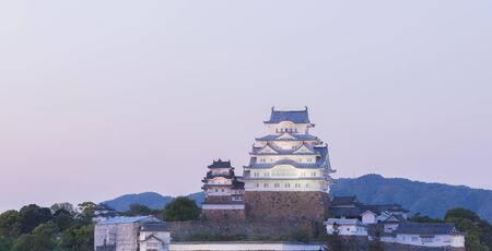 Himeji Castle historic landmark with sky twilight time in himeji city, japan. light upのeditorial素材