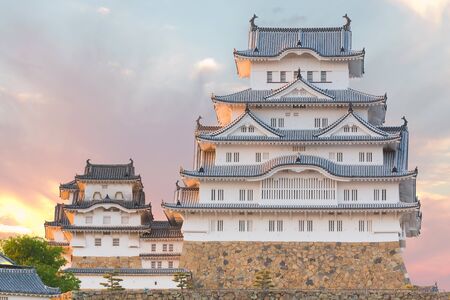 Himeji Castle historic landmark with sky sunset in himeji city, japan.のeditorial素材