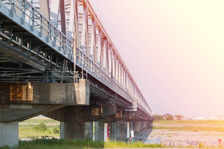 Empty Train bridge of shinkansen with sunlight.の写真素材