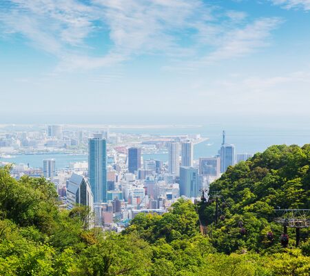 Kobe cityscape and skyline with port view from mountain kobe city japan.の写真素材