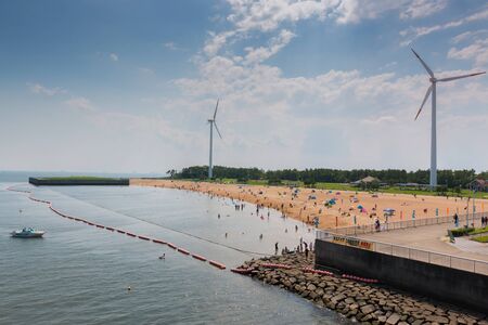 AICHI, JAPAN - JUNE 26, 2016: Beach of Nagoya, located in Shin-Maiko, the tourist travel and relax...