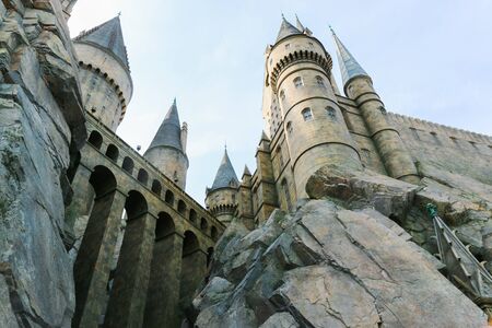 OSAKA, JAPAN - May 5, 2016: Universal Studios Japan (USJ). Theme Hogwarts School of Witchcraft and Wizardry in Harry Potter. located in Osaka, is one of four Universal Studios theme parks, owned and operated by USJ Co., Ltd.のeditorial素材