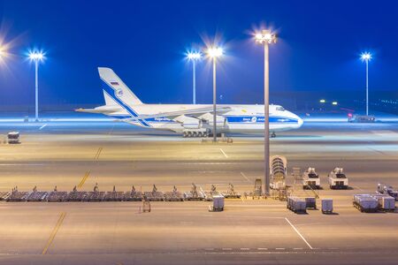 AICHI, JAPAN - JUNE 26, 2016: Volga-Dnepr Airlines in Chubu Centrair International Airport Japan, Volga-Dnepr Airlines is an airline based in Ulyanovsk, Russia.のeditorial素材