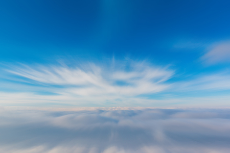 Bright sky blue background. Sky in daylight with beautiful white cloud, view from top of Mt. fuji in japan.の写真素材