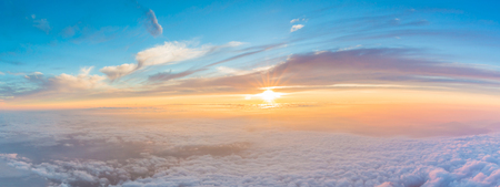 Beautiful sunrise seen from the top of the Mount Fuji, Japan. The morning light is called goraiko, "arrival of light".の写真素材