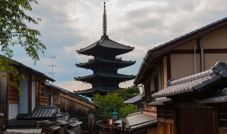 Retro village in higashiyama, the old streets of Kyoto, with Yasaka pagoda in the background scene.のeditorial素材