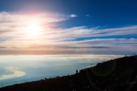Beautiful landscape with cloudy sky view from top of Mt. fuji, japan.
