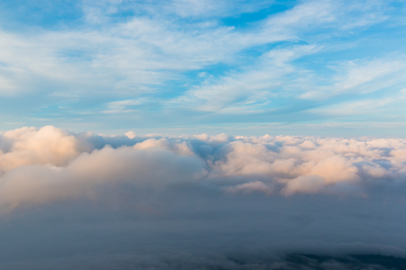 Bright sky blue background. Sky in daylight with beautiful white cloud, view from top of Mt. fuji in japan sunset time.の写真素材