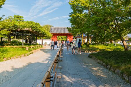 KYOTO, JAPAN - July 30, 2016: Byodoin Temple in Kyoto, Japan. Unidentified people queuin for buying tickets in front of the Byodo-in temple gate.のeditorial素材