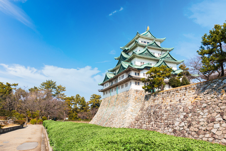 Nagoya castle historic landmark in nagoya japan. Bright sky background.のeditorial素材