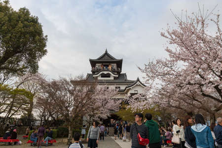 Inuyama, Japan - 2 April 2016: Inuyama castle historic building landmark in spring with beautiful...