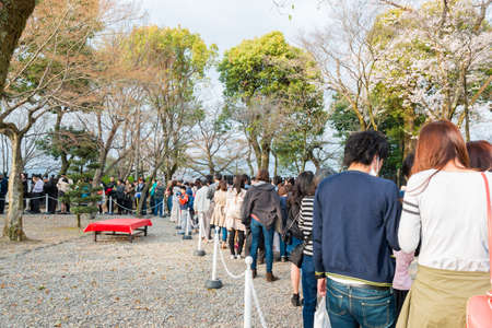 Inuyama, Japan - 2 April 2016: Inuyama castle historic building landmark in spring with beautiful...