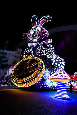 OSAKA, JAPAN - May 5, 2016: Universal Studios Japan (USJ) 
Beautiful illumination event night parade. Most visitors are Japanese tourists and tourists from other Asian countries.のeditorial素材
