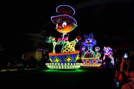 OSAKA, JAPAN - May 5, 2016: Universal Studios Japan (USJ) 
Beautiful illumination event night parade. Most visitors are Japanese tourists and tourists from other Asian countries.のeditorial素材