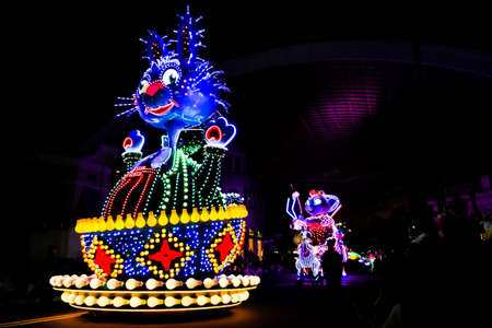 OSAKA, JAPAN - May 5, 2016: Universal Studios Japan (USJ) 
Beautiful illumination event night parade. Most visitors are Japanese tourists and tourists from other Asian countries.のeditorial素材