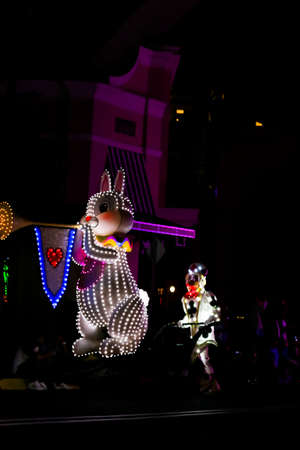 OSAKA, JAPAN - May 5, 2016: Universal Studios Japan (USJ) 
Beautiful illumination event night parade. Most visitors are Japanese tourists and tourists from other Asian countries.のeditorial素材