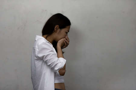 Asian girl using drug addict and hopeless concept, feeling be absent-minded, Lonely girl concept