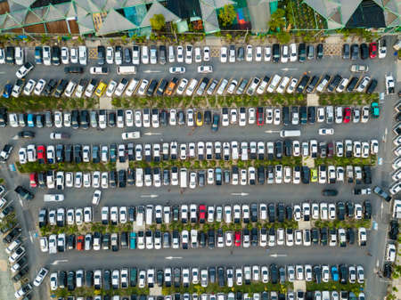 Car parking lot view from above, Aerial view at Ninja night market chonburi. Top view parking in thailand.の写真素材