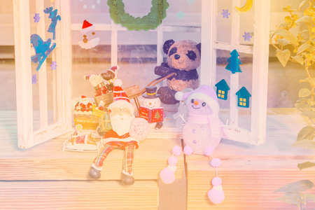 Santa Claus figurine decoration in garden. Concept christmas background without people.の写真素材
