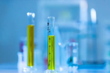Laboratory Research - Scientific Glassware For Chemical Background with different chemical color.の写真素材