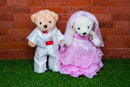 bridal pair of teddy bearの写真素材