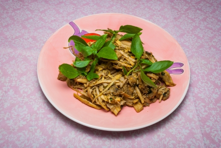 Healthy Thai salad with bamboo shoots and herb  Yam no mai sai nam puの写真素材