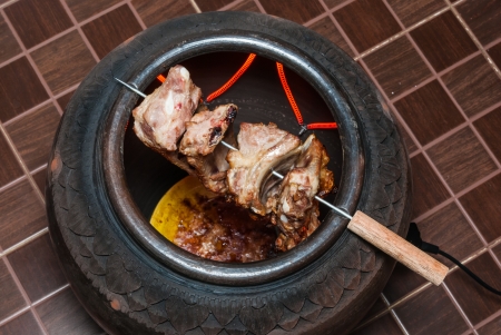 Grilled Pork in Electric Sienna Baked Clay Jarの写真素材