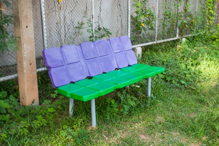 The plastic bench in the public park that you can put something on itの写真素材