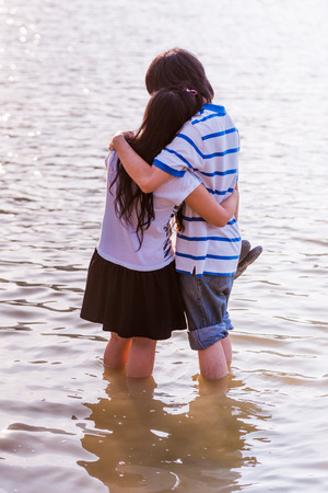 Sweet Cute Couple Relaxing in Parkの写真素材