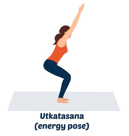 Vector illustration. The girl doing yoga in an energy pose. Relax, meditation, a good concept of time management. Flat design on white backgroundのイラスト素材