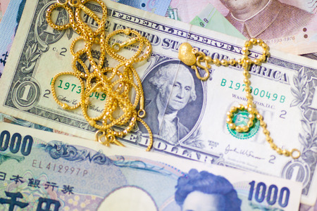 Closeup of a Treasure on banknote background floor texture